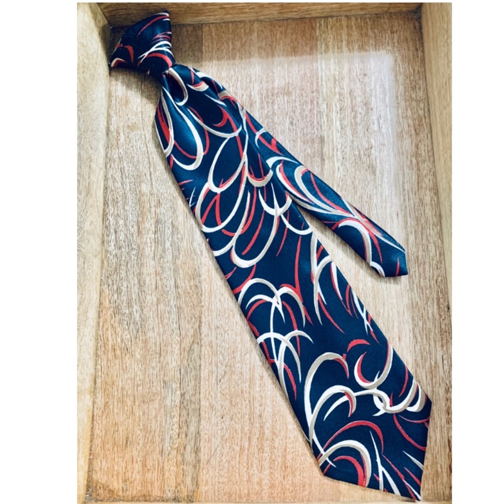 BOGO KETCH Black Gold Red Abstract Clip On Tie